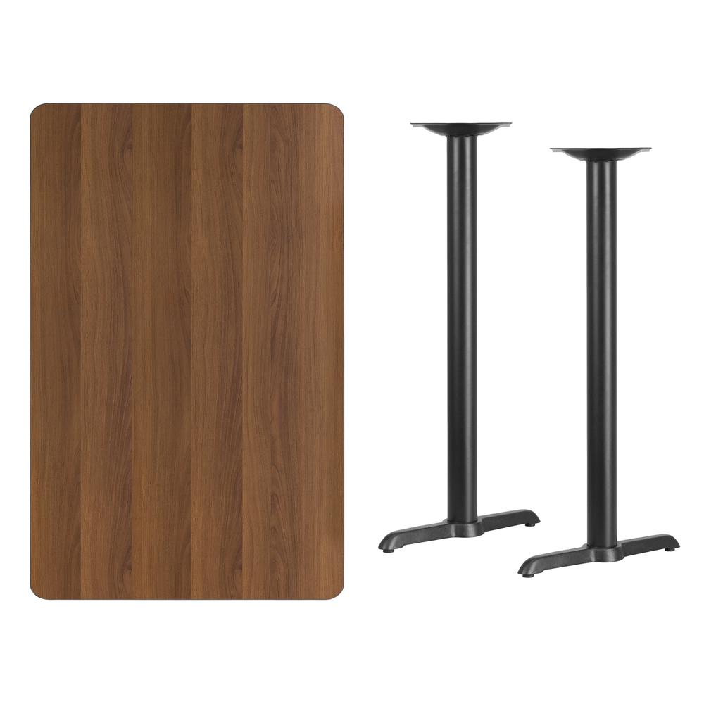 30'' x 48'' Rectangular Walnut Laminate Table Top with 5'' x 22'' Bar Height Table Bases. Picture 2
