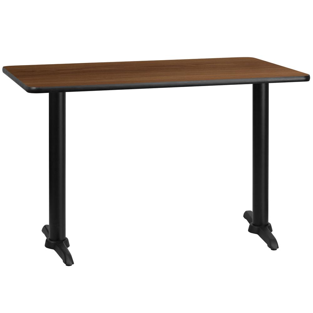 30'' x 48'' Rectangular Walnut Laminate Table Top with 5'' x 22'' Table Height Bases. Picture 1