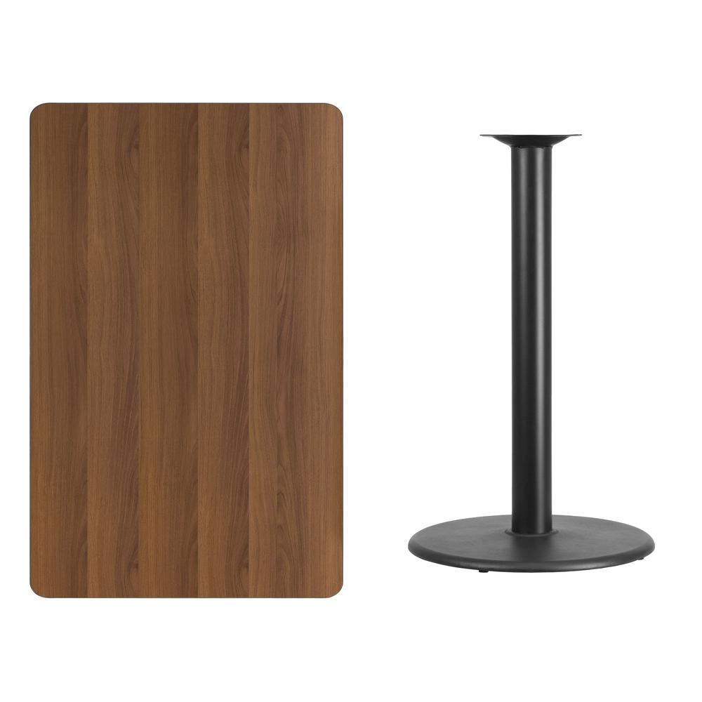 30'' x 48'' Rectangular Walnut Laminate Table Top with 24'' Round Bar Height Table Base. Picture 2