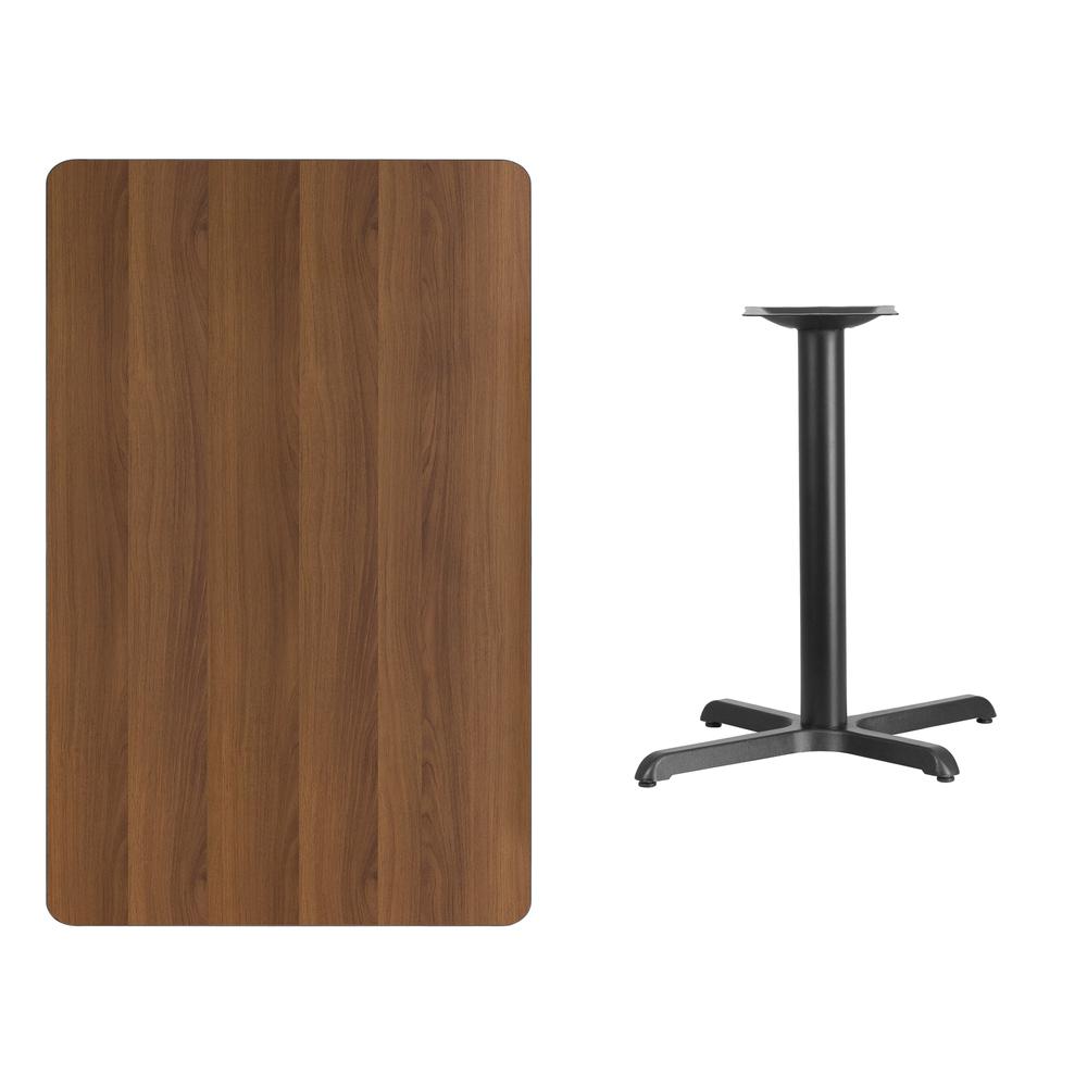 30'' x 48'' Rectangular Walnut Laminate Table Top with 24'' Round Table Height Base. Picture 2