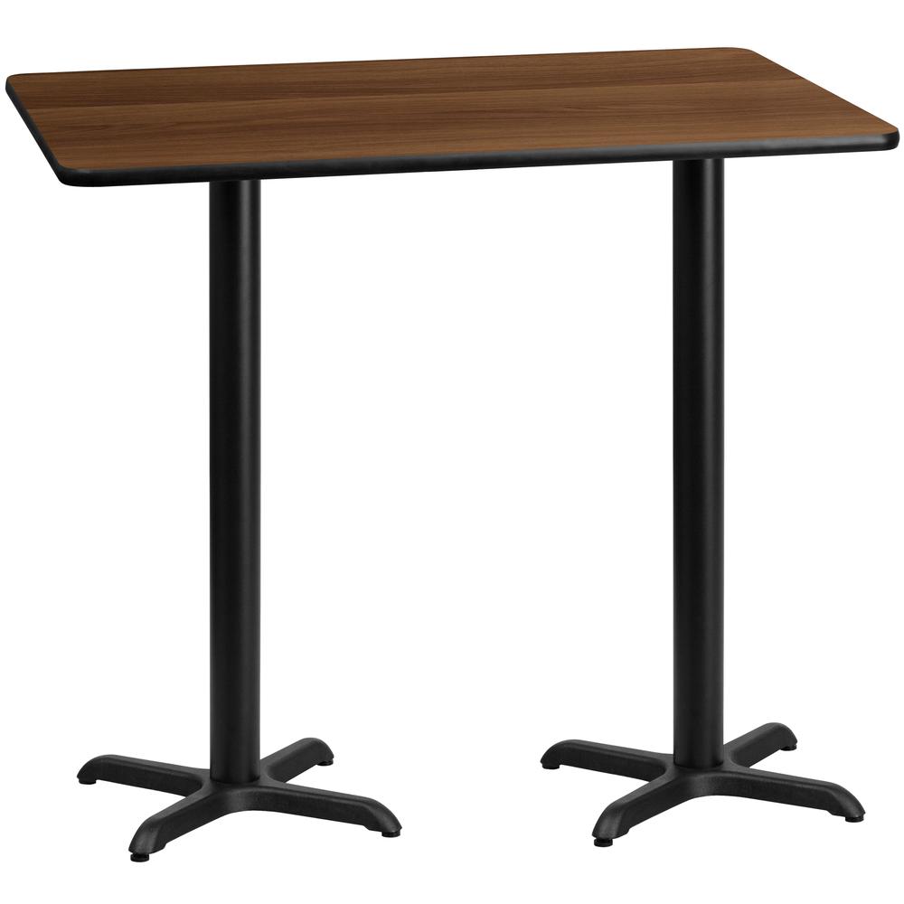 30'' x 60'' Rectangular Walnut Laminate Table Top with 22'' x 22'' Bar Height Table Bases. Picture 1