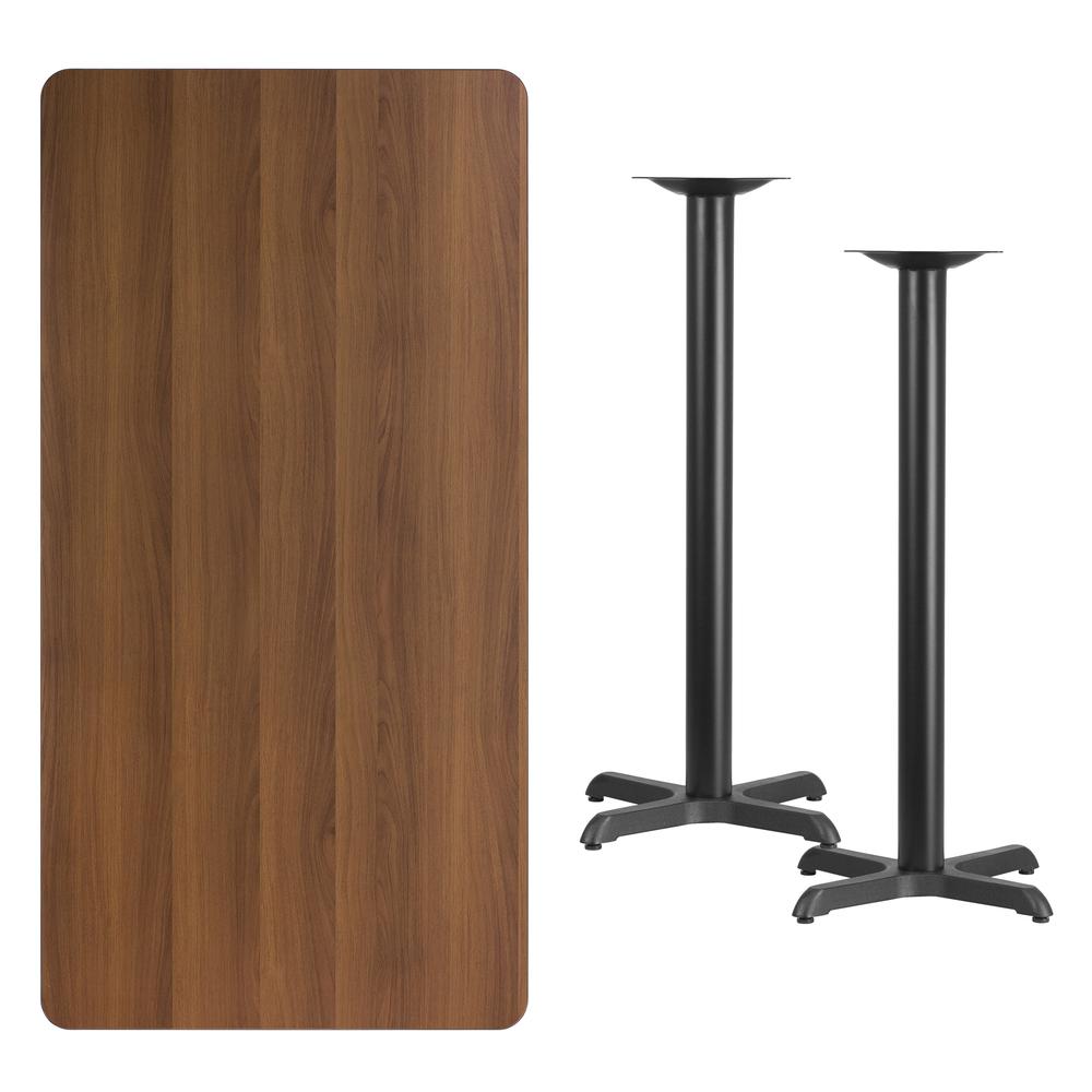 30'' x 60'' Rectangular Walnut Laminate Table Top with 22'' x 22'' Bar Height Table Bases. Picture 2