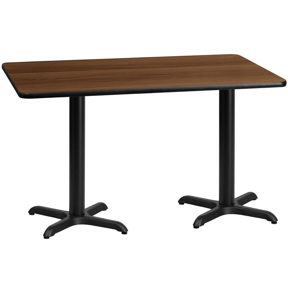 30'' x 60'' Rectangular Walnut Table Top with 22'' x 22'' Table Height Bases. Picture 1