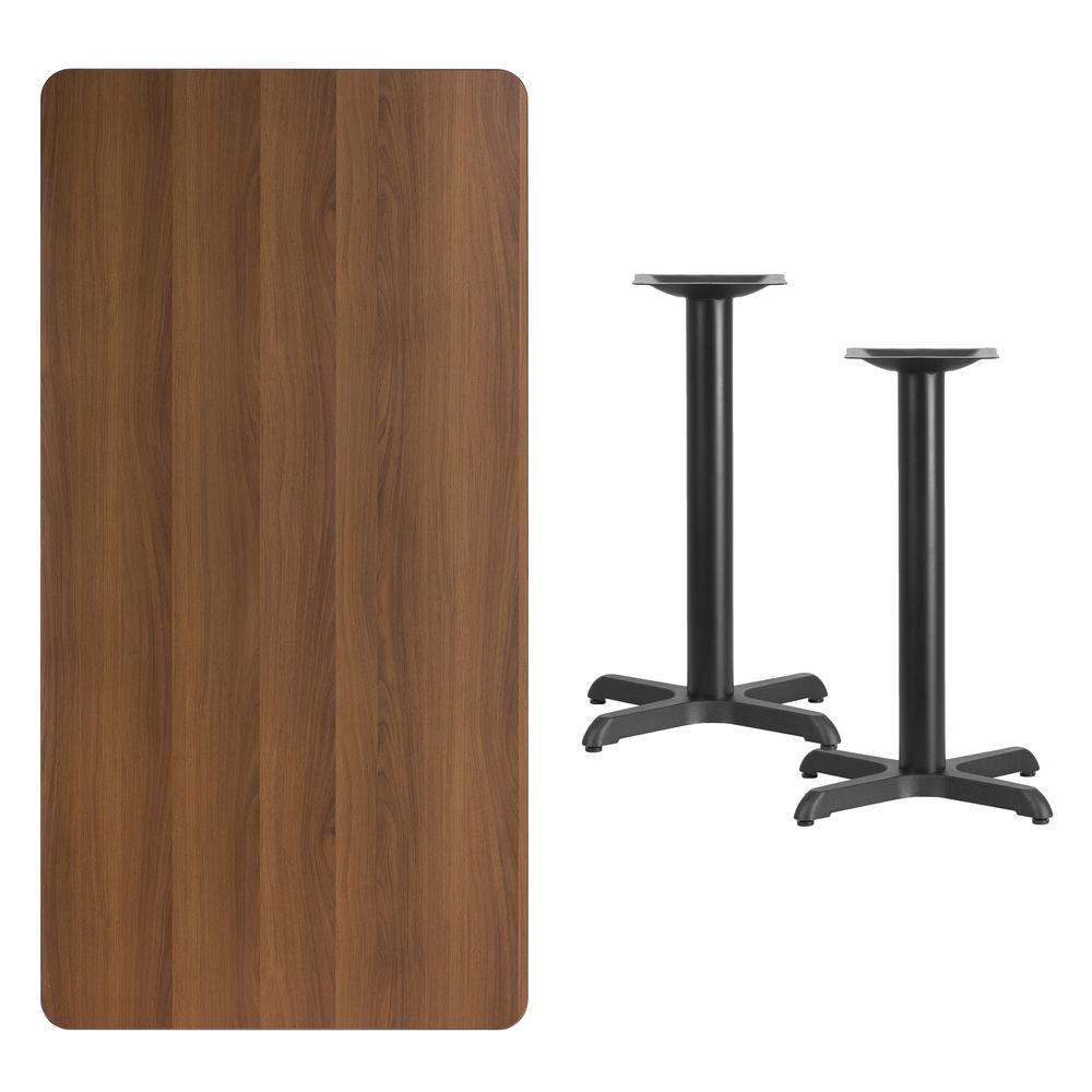 30'' x 60'' Rectangular Walnut Laminate Table Top with 22'' x 22'' Table Height Bases. Picture 2