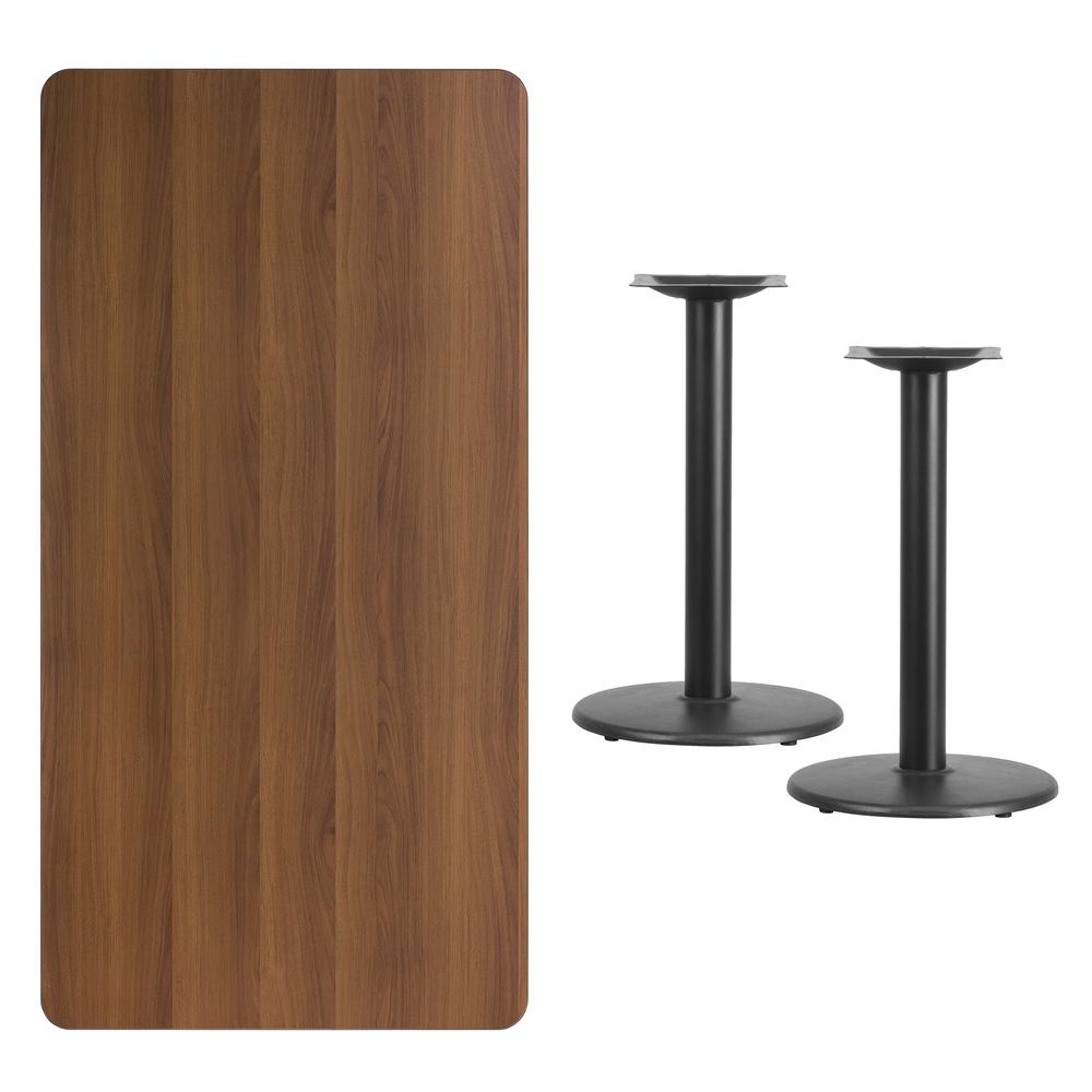 30'' x 60'' Rectangular Walnut Laminate Table Top with 18'' Round Table Height Bases. Picture 2