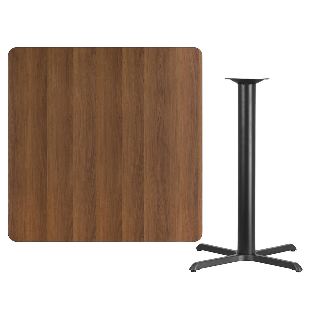 42'' Square Walnut Laminate Table Top with 33'' x 33'' Bar Height Table Base. Picture 2