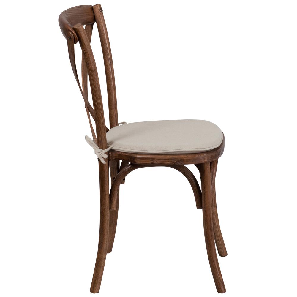 Stackable Pecan Wood Cross Back Chair with Cushion. Picture 2