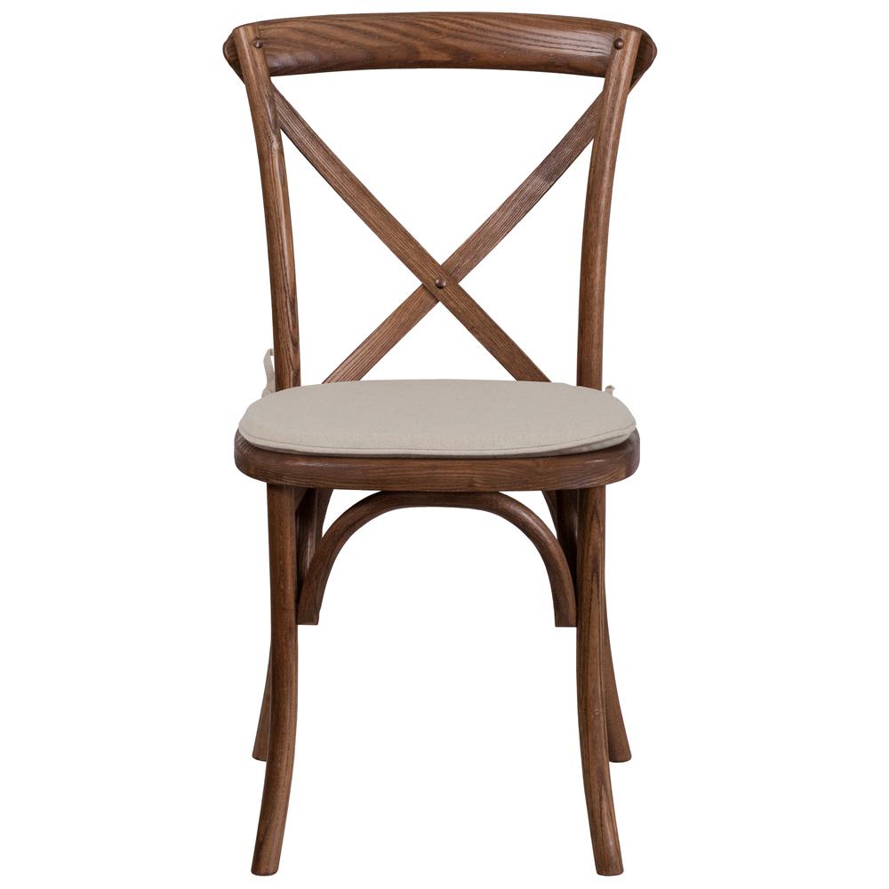 Stackable Pecan Wood Cross Back Chair with Cushion. Picture 4