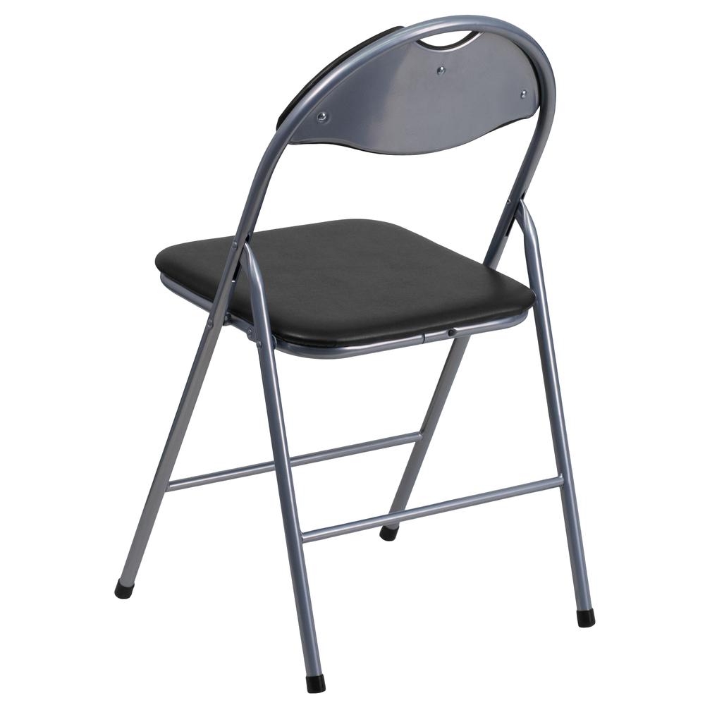 HERCULES Series Black Vinyl Metal Folding Chair with Carrying Handle. Picture 4