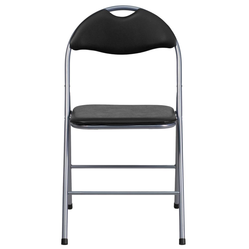 HERCULES Series Black Vinyl Metal Folding Chair with Carrying Handle. Picture 5