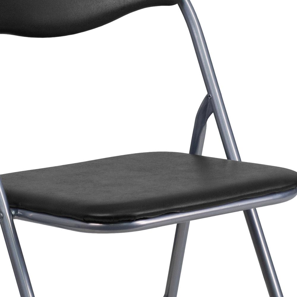 Black Vinyl Metal Folding Chair with Carrying Handle. Picture 14