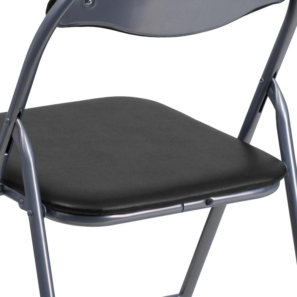 Black Vinyl Metal Folding Chair with Carrying Handle. Picture 15