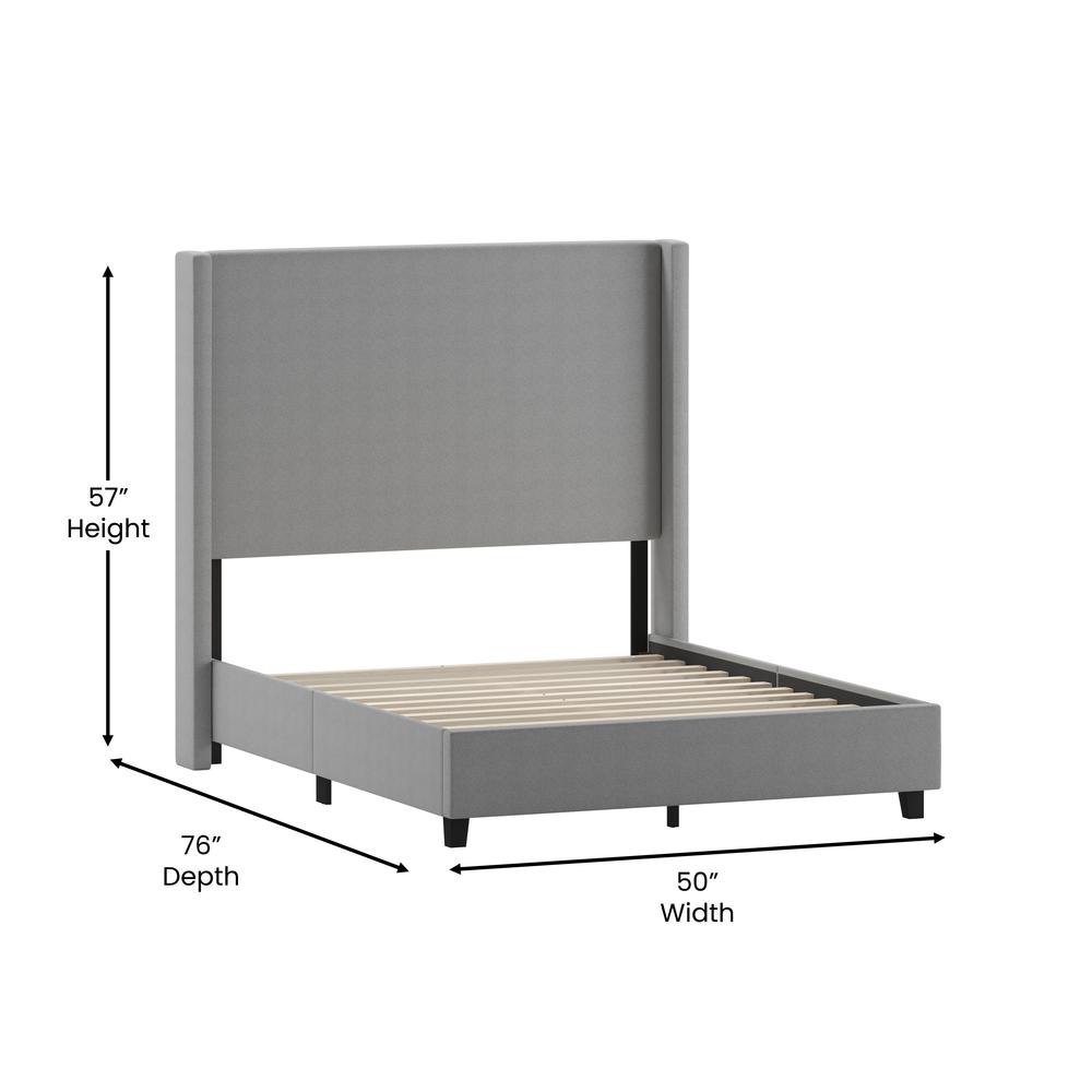 Quinn Full Upholstered Platform Bed with Channel Stitched Wingback Headboard, Mattress Foundation with Slatted Supports, No Box Spring Needed, Gray. Picture 5