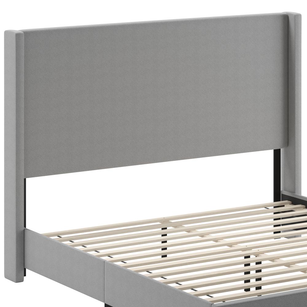 King Upholstered Platform Bed with Channel Stitched Wingback Headboard, Gray. Picture 11