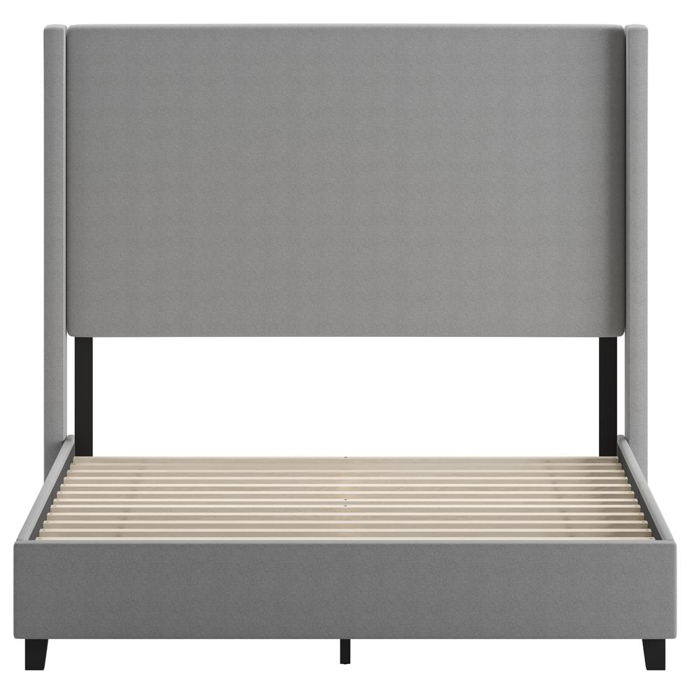 Queen Upholstered Platform Bed with Channel Stitched Wingback Headboard, Gray. Picture 10