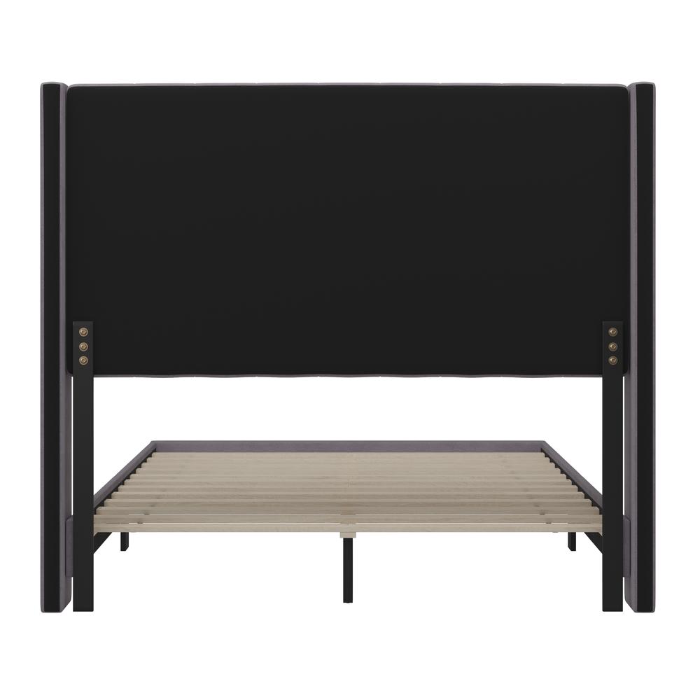 Full Upholstered Platform Bed with Vertical Stitched Headboard, Gray Velvet. Picture 8