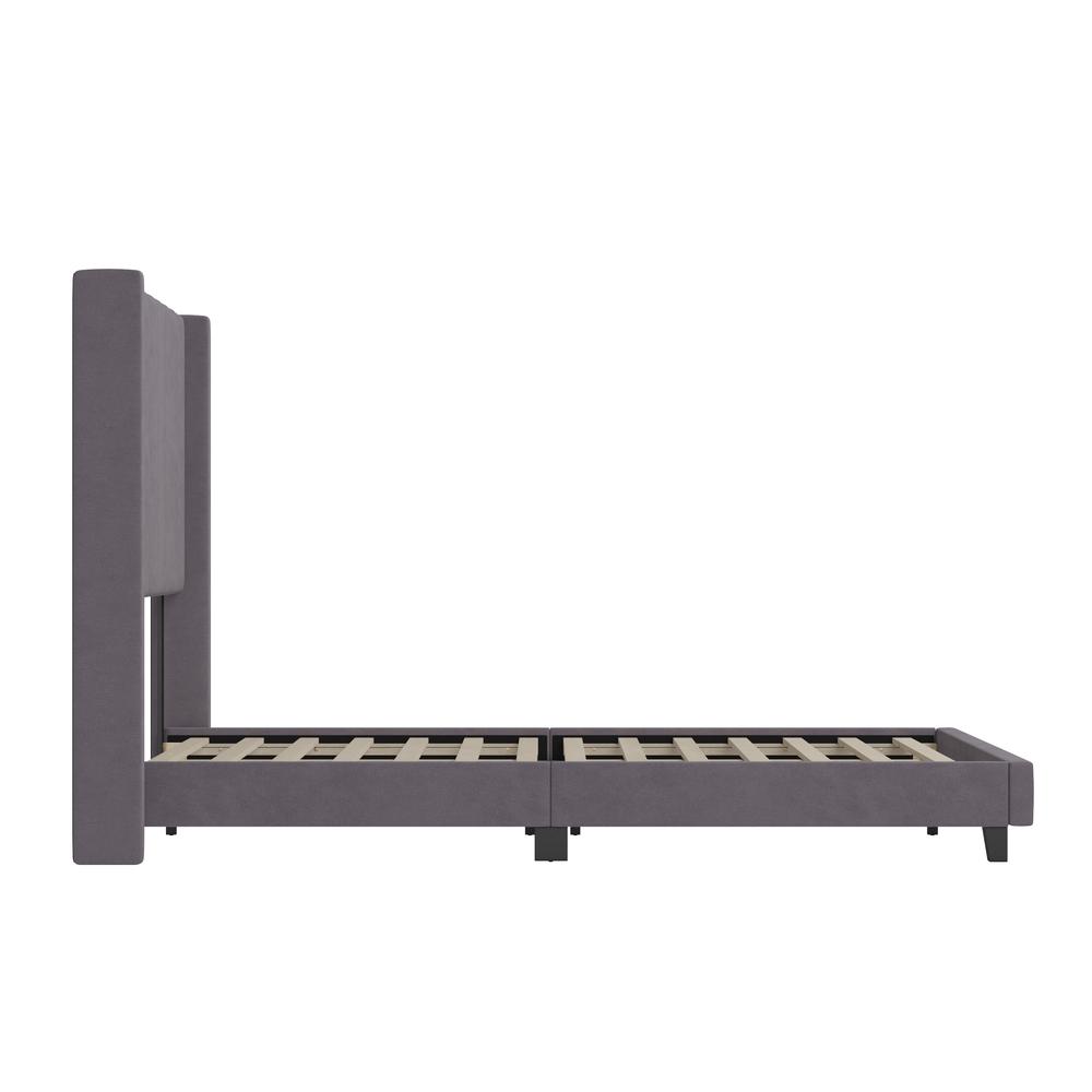 Queen Upholstered Platform Bed with Vertical Stitched Headboard, Gray Velvet. Picture 9