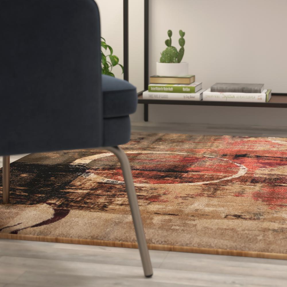 Caldor Collection Abstract 6' x 9' Warm Beige, Green, and Red Olefin Area Rug with Jute Backing, Living Room, Bedroom. Picture 7