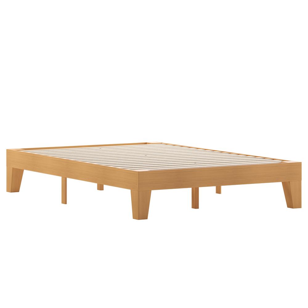Evelyn Natural Pine Finish Solid Wood Full Platform Bed with Wooden Support Slats, No Box Spring Required. The main picture.