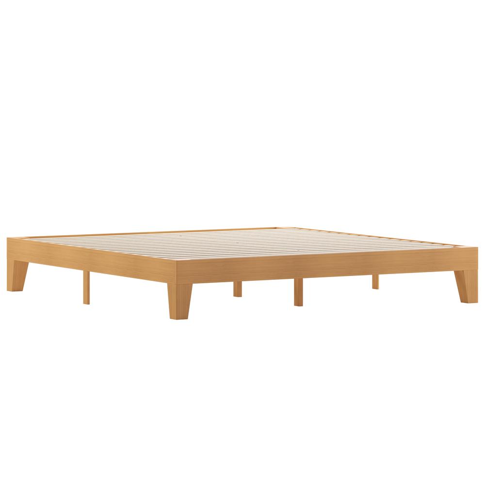 Natural Pine Finish Wood King Platform Bed with Wooden Support Slats. Picture 1
