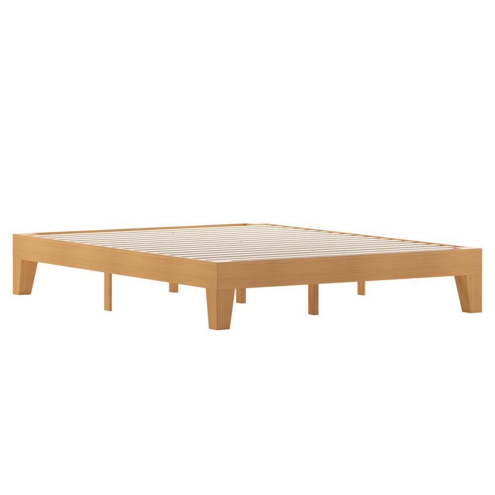Natural Pine Finish Wood Queen Platform Bed with Wooden Support Slats. Picture 1