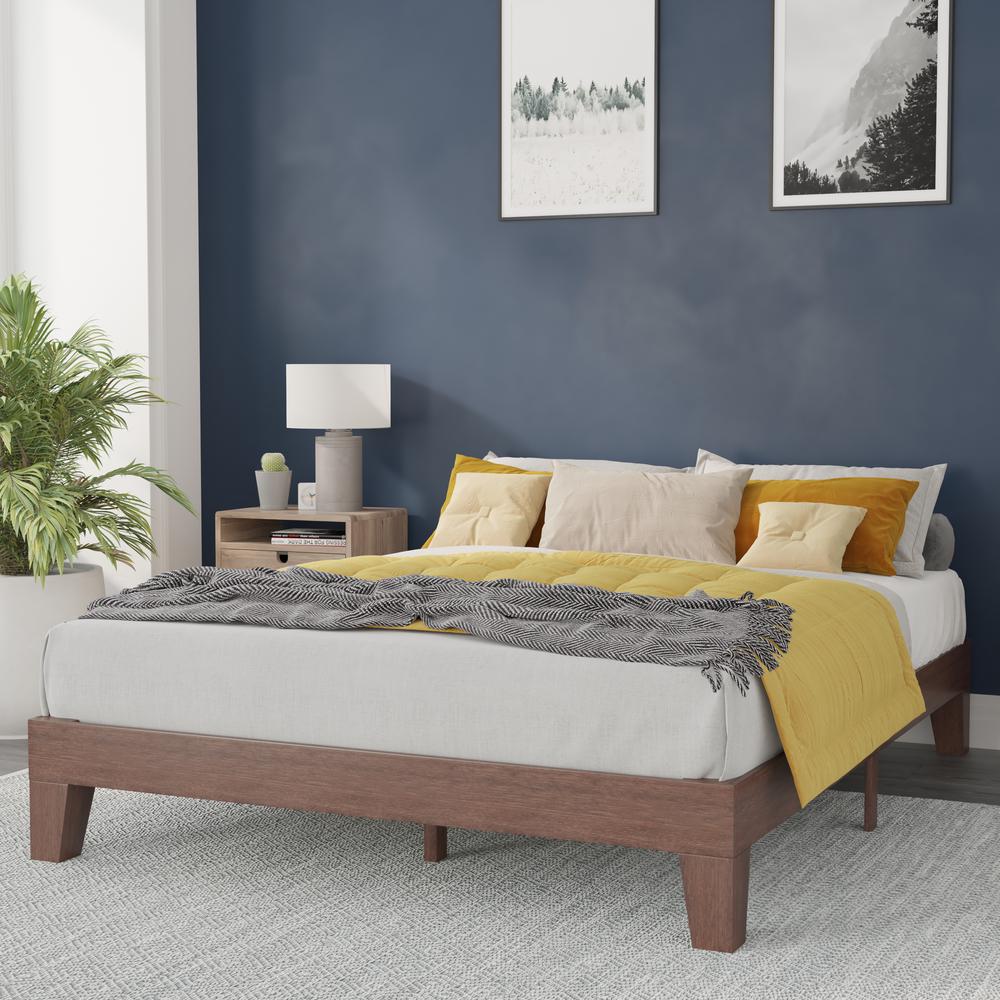 Wood Queen Platform Bed with Wooden Support Slats, No Box Spring Required. Picture 2