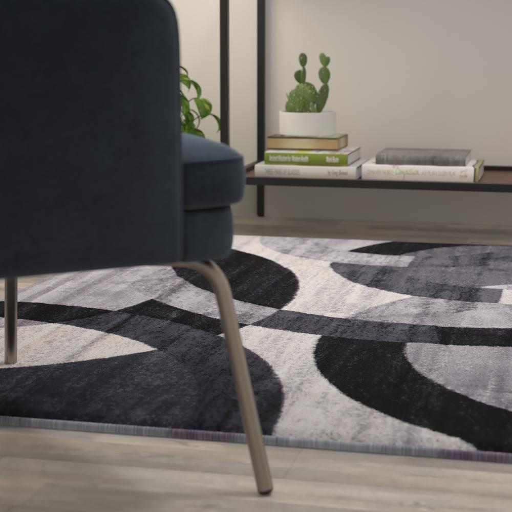Geometric 5' x 7' Black and Gray Olefin Area Rug, Living Room, Bedroom. Picture 7