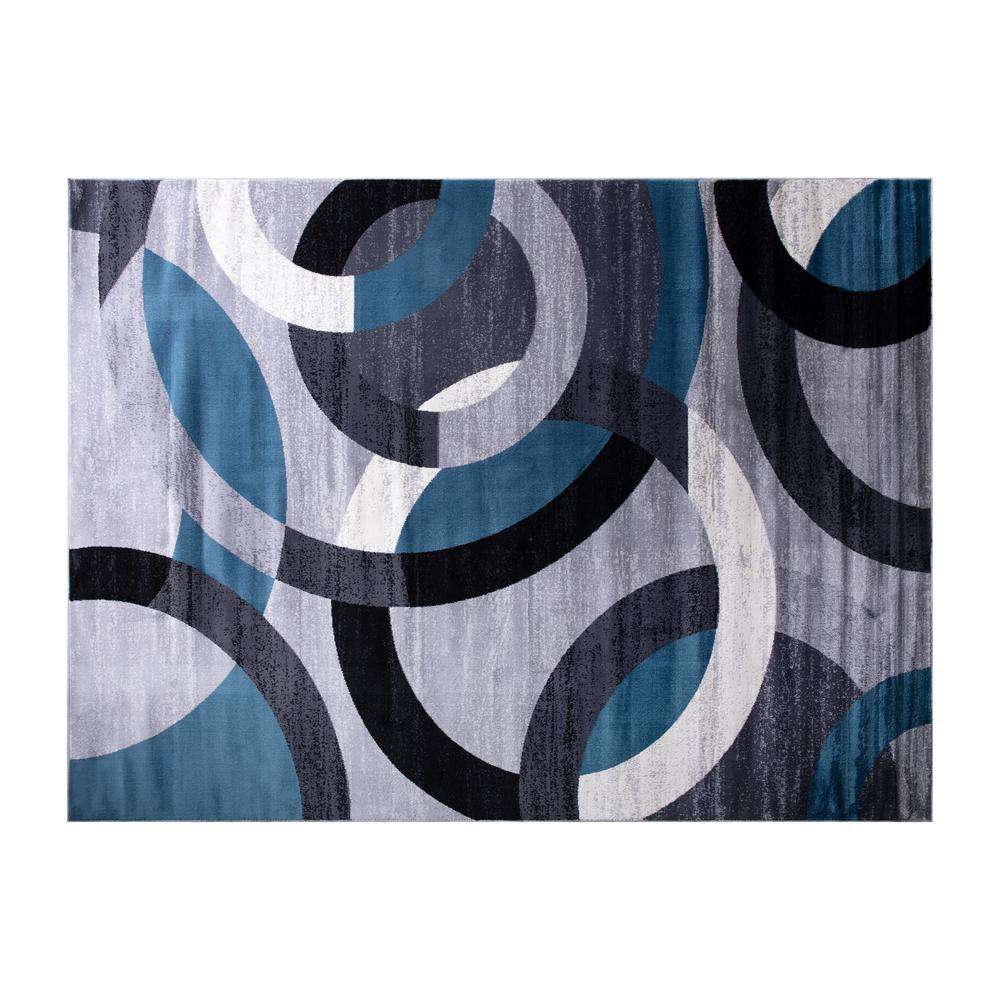 Geometric 5' x 7' Blue and Gray Olefin Area Rug, Living Room, Bedroom. Picture 2