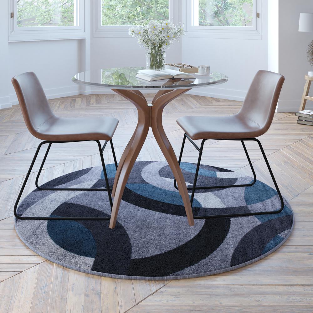 Geometric 5' x 5' Blue and Gray Round Olefin Area Rug, Living Room, Bedroom. Picture 1