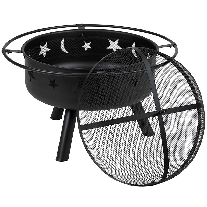 29" Round Wood Burning Firepit with Mesh Spark Screen. Picture 3