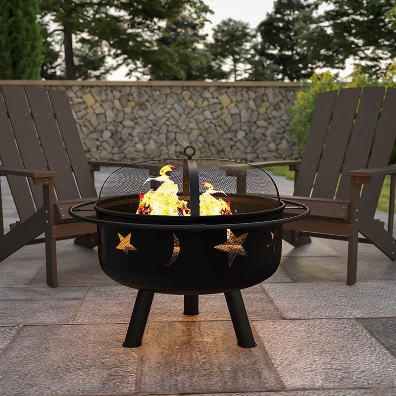 29" Round Wood Burning Firepit with Mesh Spark Screen. Picture 1