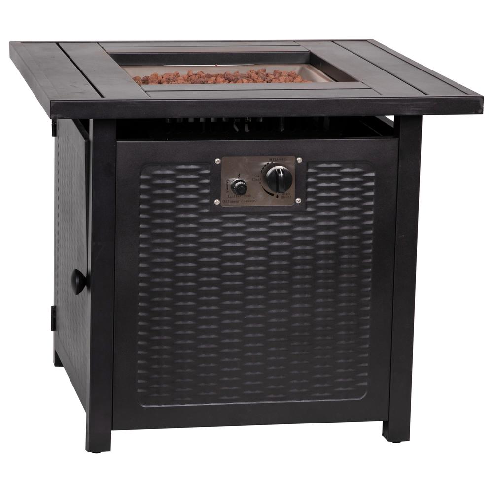 28" Propane Gas Fire Pit Table with Stainless Steel Tabletop - Black. Picture 2