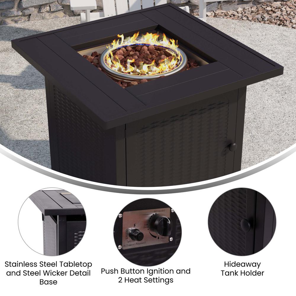 28" Propane Gas Fire Pit Table with Stainless Steel Tabletop - Black. Picture 4