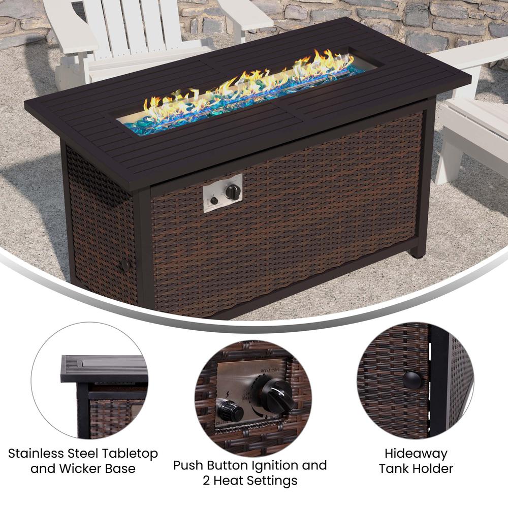 45"x 25" Propane Gas Fire Pit Table with Stainless Steel Tabletop-Espresso/Black. Picture 4