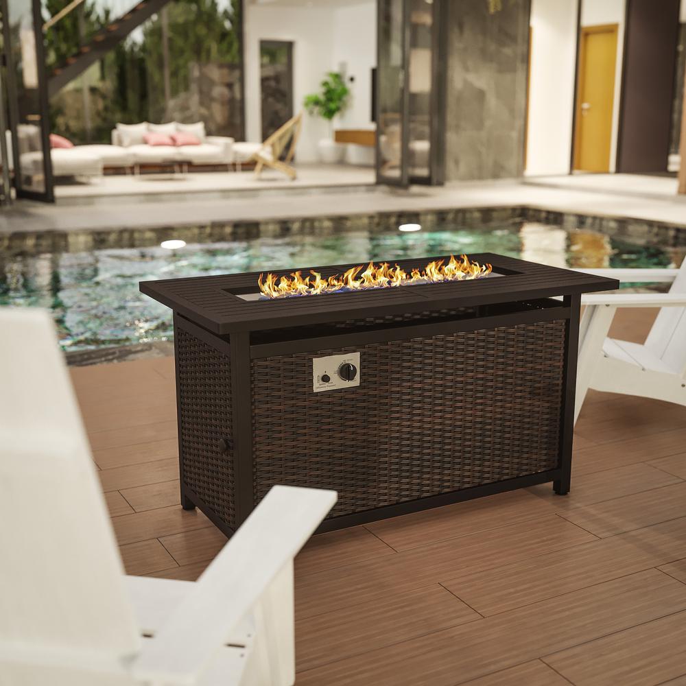45"x 25" Propane Gas Fire Pit Table with Stainless Steel Tabletop-Espresso/Black. Picture 1