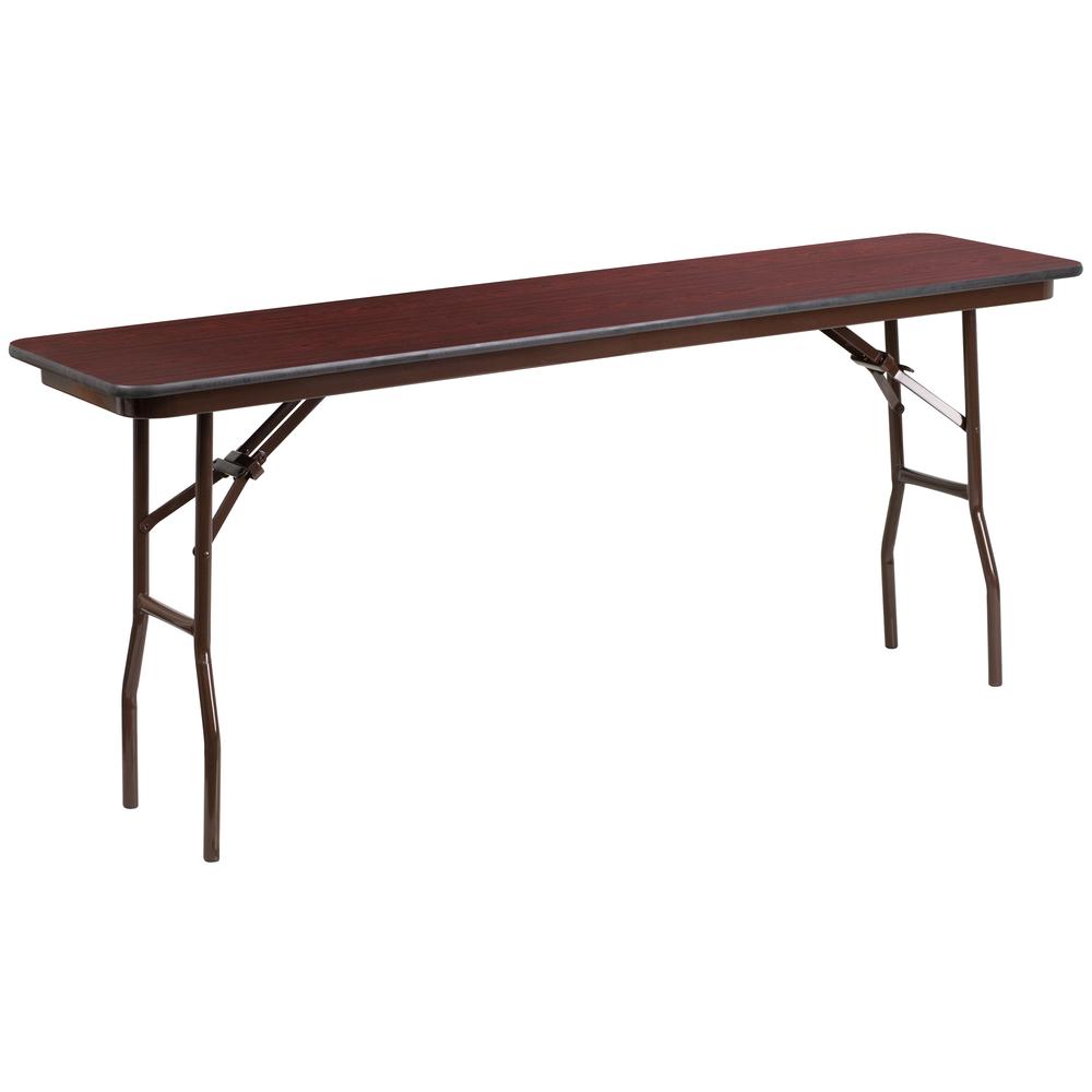 6-Foot High Pressure Mahogany Laminate Folding Training Table. Picture 1