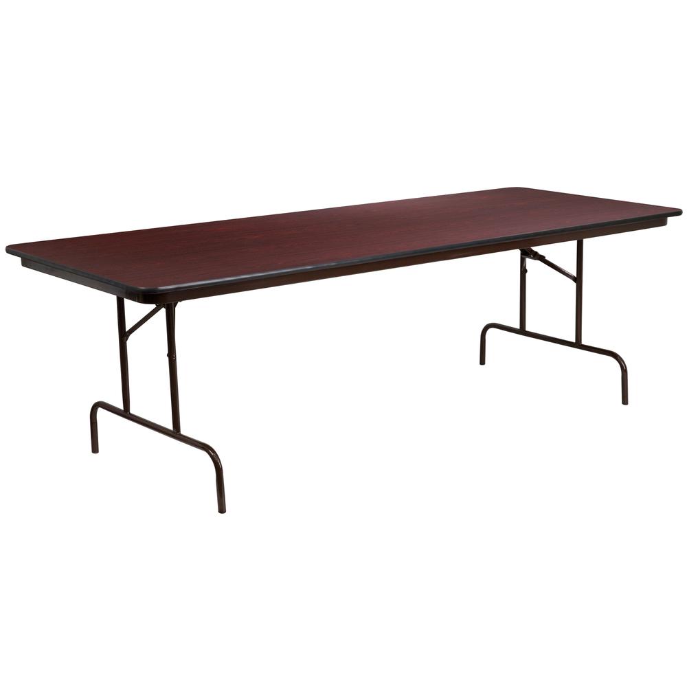 8-Foot High Pressure Mahogany Laminate Folding Banquet Table. Picture 1
