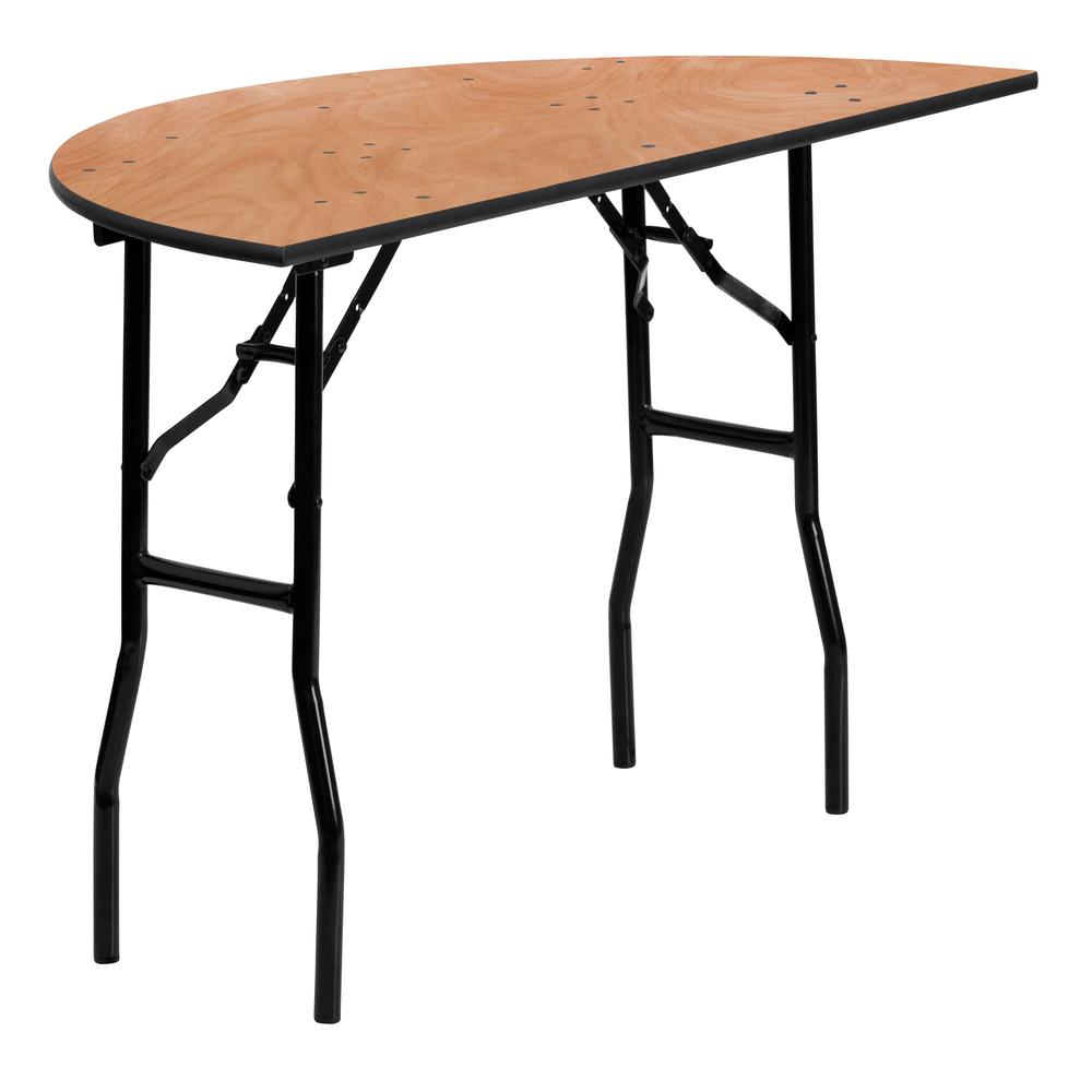 4-Foot Half-Round Wood Folding Banquet Table. Picture 1