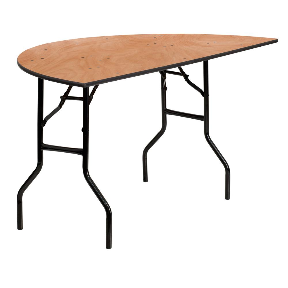 5-Foot Half-Round Wood Folding Banquet Table. Picture 1
