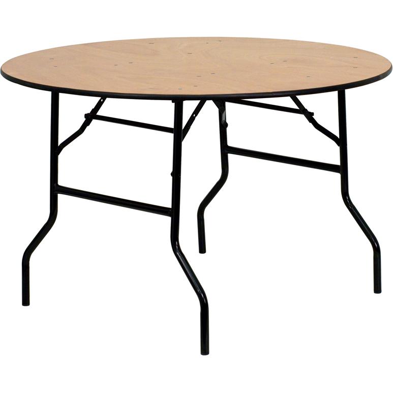 4-Foot Round Wood Folding Banquet Table with Clear Coated Finished Top. Picture 2