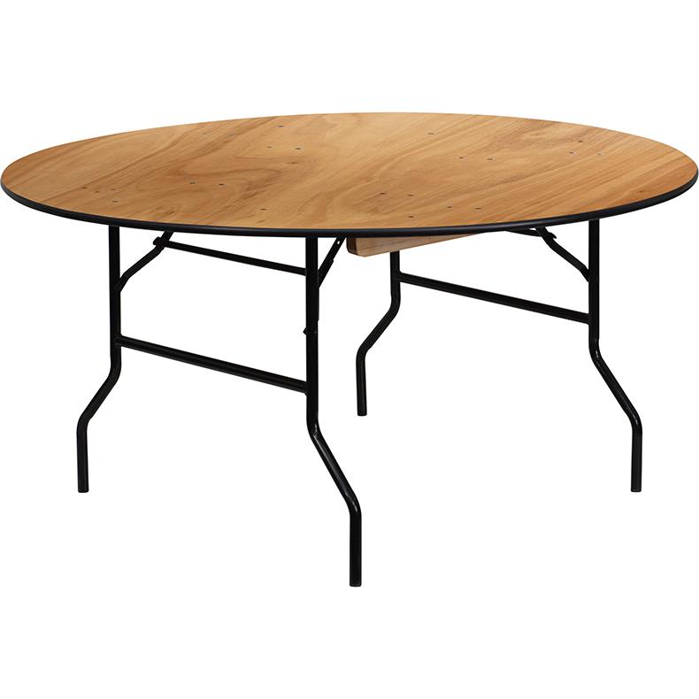 5-Foot Round Wood Folding Banquet Table with Clear Coated Finished Top. The main picture.