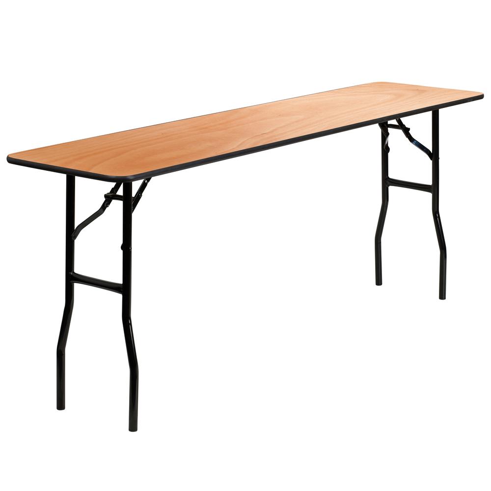 6-Foot Rectangular Wood Folding Training / Seminar Table with Smooth Clear Coated Finished Top. Picture 1