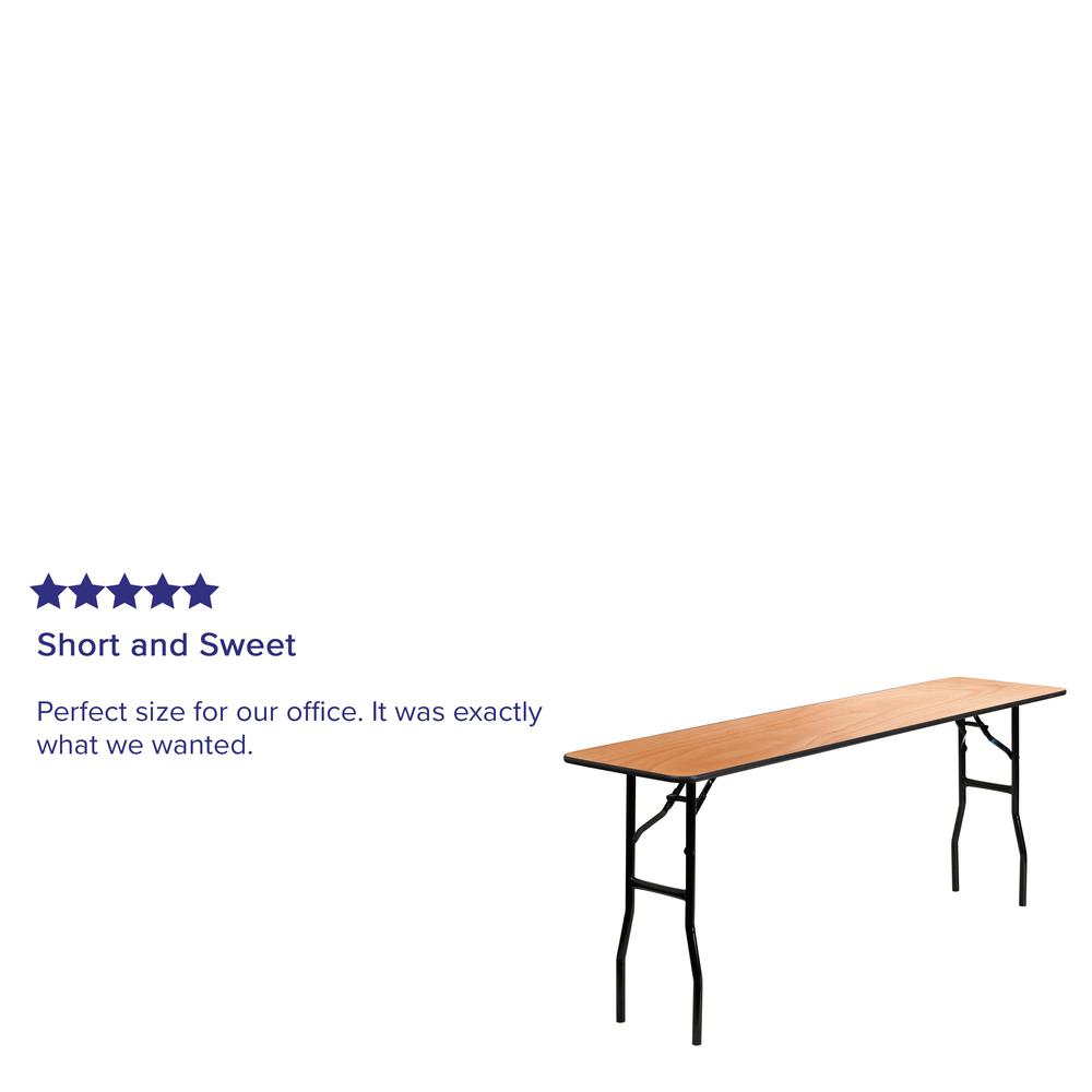 6-Foot Rectangular Wood Folding Training / Seminar Table with Smooth Clear Coated Finished Top. Picture 4