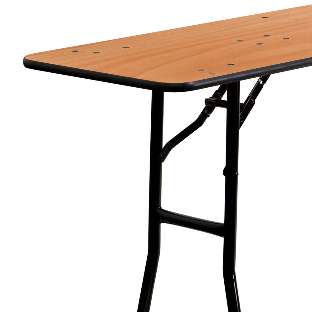 8-Foot Rectangular Wood Folding Training / Seminar Table with Smooth Clear Coated Finished Top. Picture 4