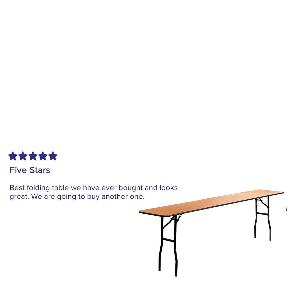 8-Foot Rectangular Wood Folding Training / Seminar Table with Smooth Clear Coated Finished Top. Picture 6