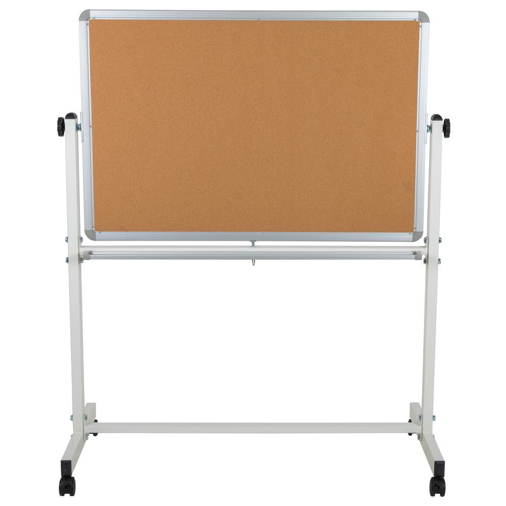 Reversible Mobile Cork Bulletin Board and White Board with Pen Tray, 45.25"W x 54.75"H. Picture 7
