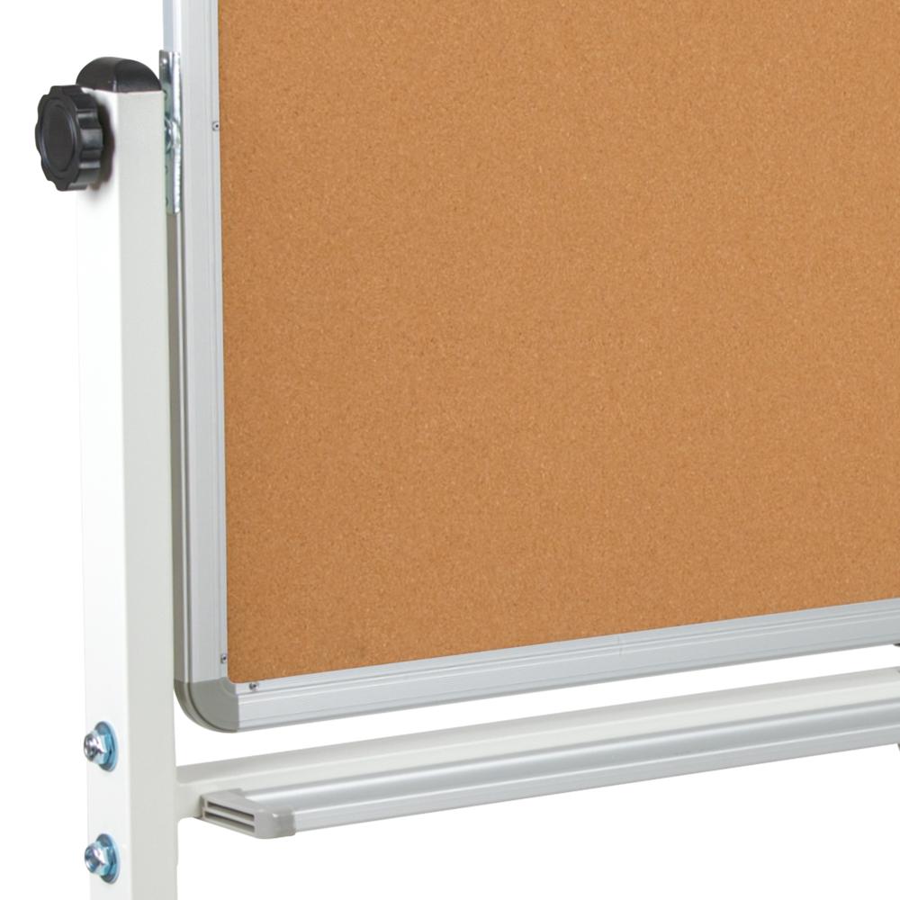 Reversible Mobile Cork Bulletin Board and White Board with Pen Tray, 45.25"W x 54.75"H. Picture 11