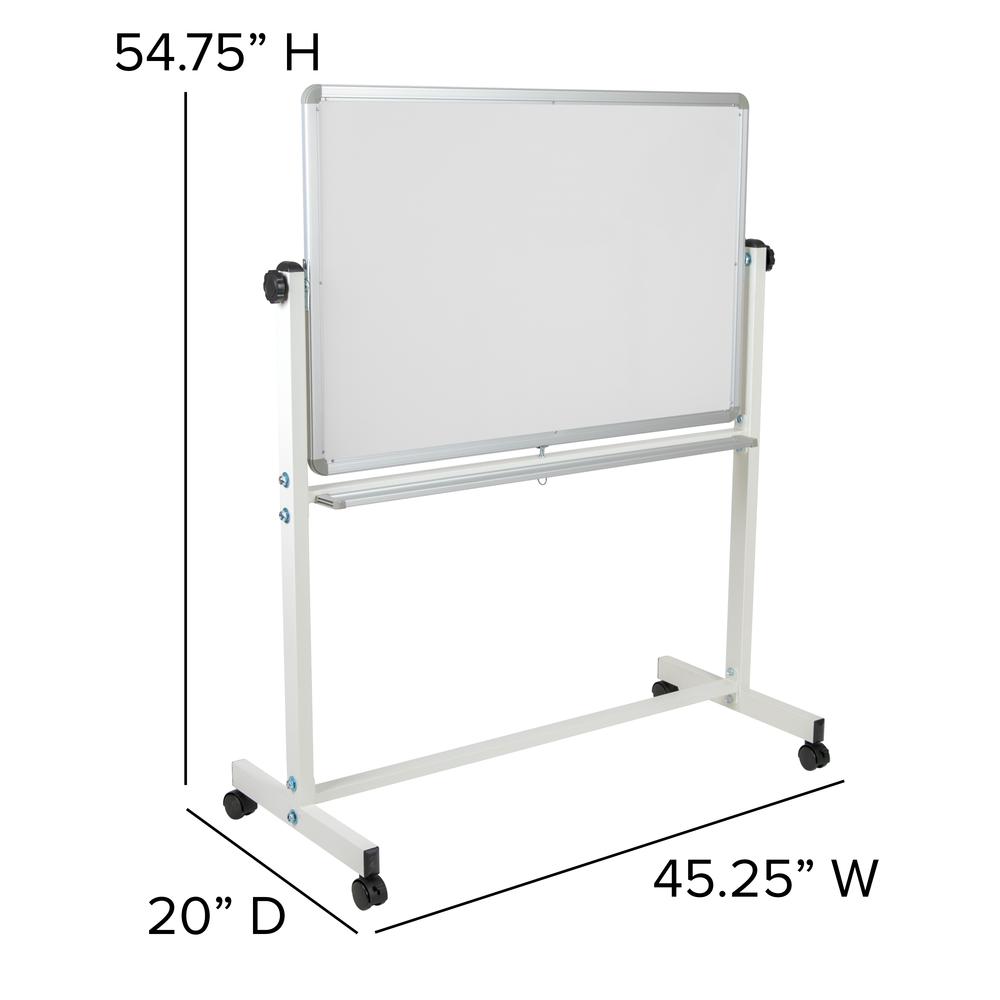 HERCULES Series 45.25"W x 54.75"H Double-Sided Mobile White Board with Pen Tray. Picture 4