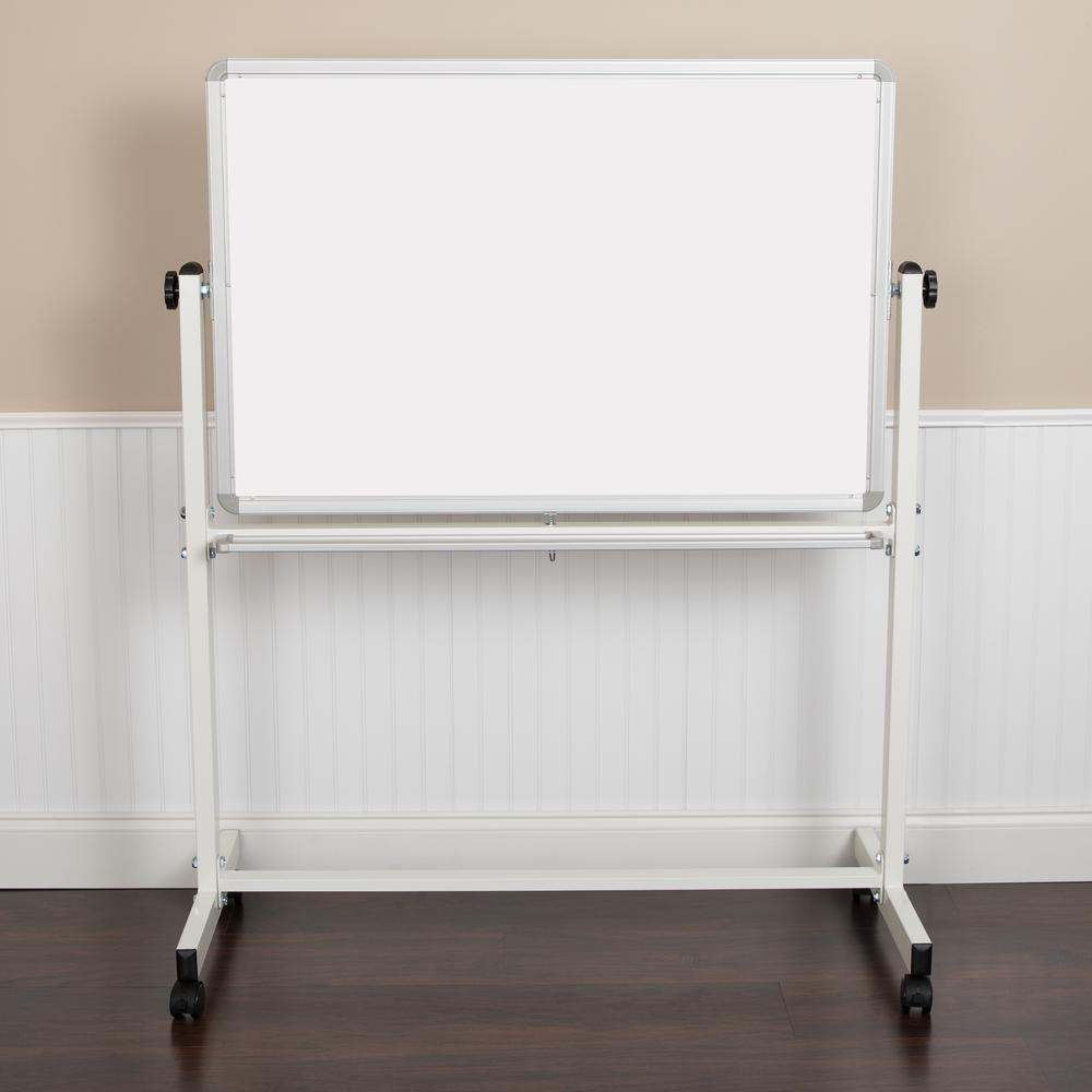 HERCULES Series 45.25"W x 54.75"H Double-Sided Mobile White Board with Pen Tray. Picture 2