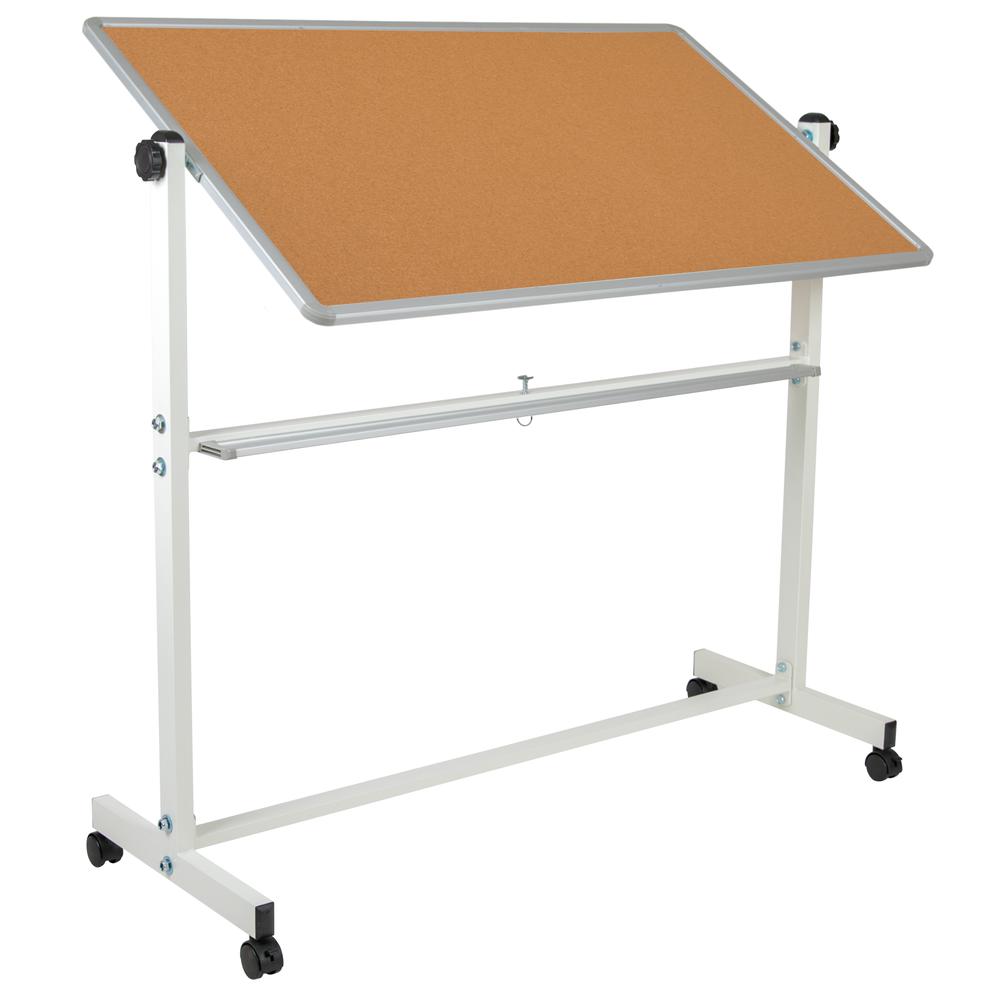 Reversible Mobile Cork Bulletin Board and White Board with Pen Tray, 53"W x 59"H. Picture 6